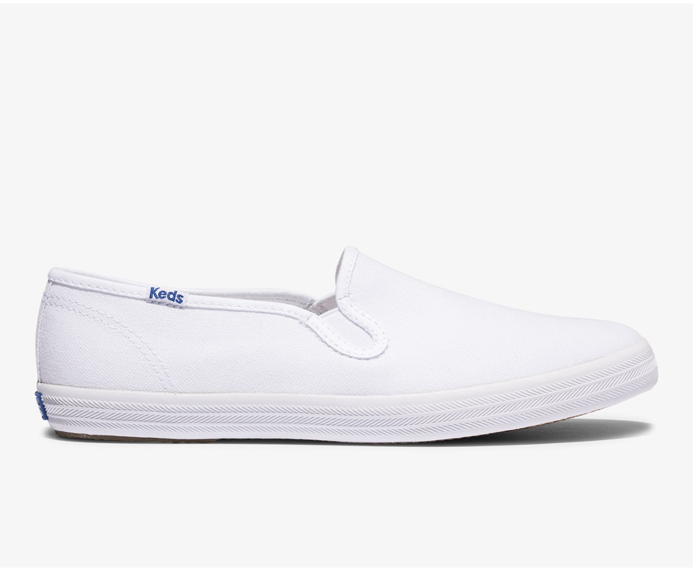 Slip Ons Keds Mujer Blancos - Champion Slip On Organic Cotton Lona - 5673-XURWV